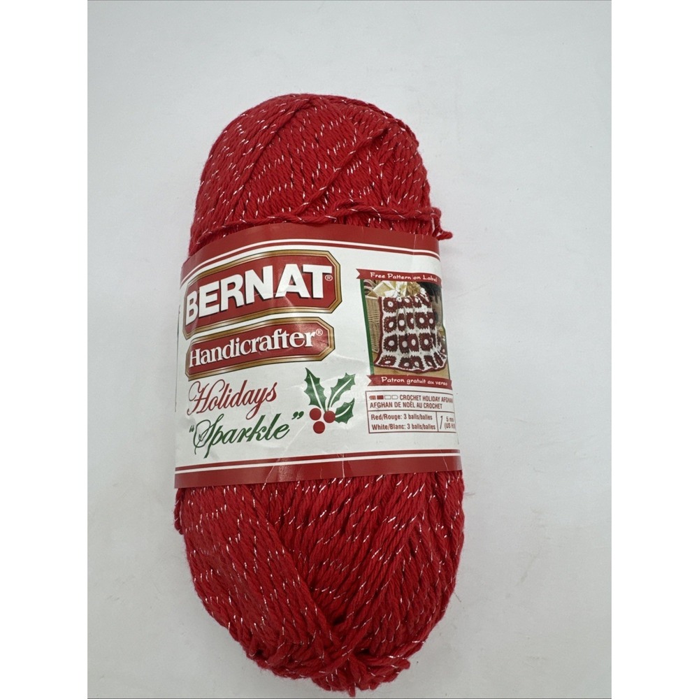 Bernat Handicrafter Holidays Sparkle Red Yarn, 9.9 Oz Medium 4 Weight